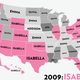 Illustration for article titled Map: Six Decades of the Most Popular Names for Girls, State-by-State
